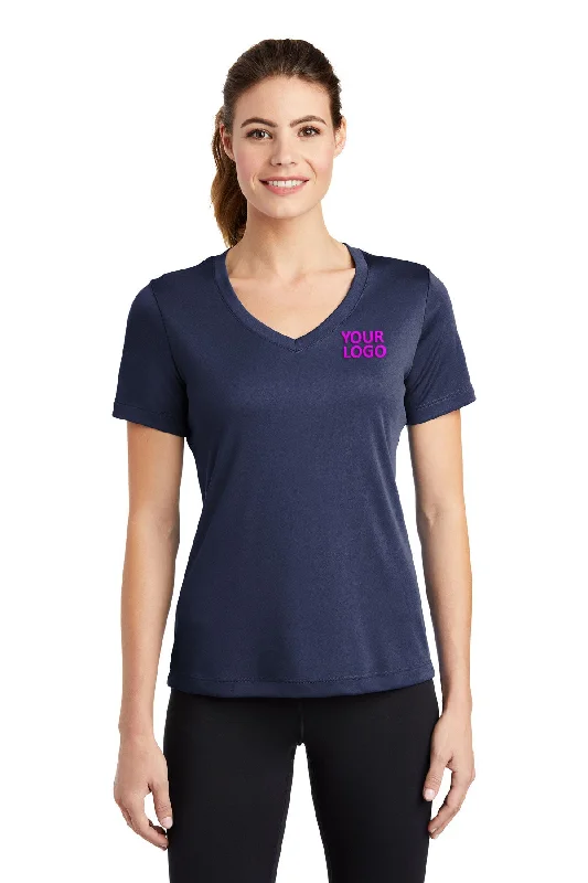 Sport-Tek Ladies PosiCharge Competitor Custom V-Neck Tee's, True Navy Mesh Canvas Denim Sport-Tek Ladies PosiCharge Competitor Custom V-Neck Tee's, True Navy Mesh Canvas Denim