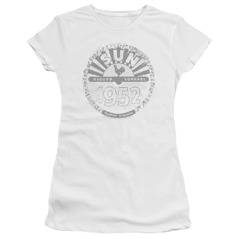 Sun Records Crusty Logo Junior's 30/1 100% Cotton Cap-Sleeve Sheer T-Shirt Collared Crew Neck Turtle Neck Sun Records Crusty Logo Junior's 30/1 100% Cotton Cap-Sleeve Sheer T-Shirt Collared Crew Neck Turtle Neck
