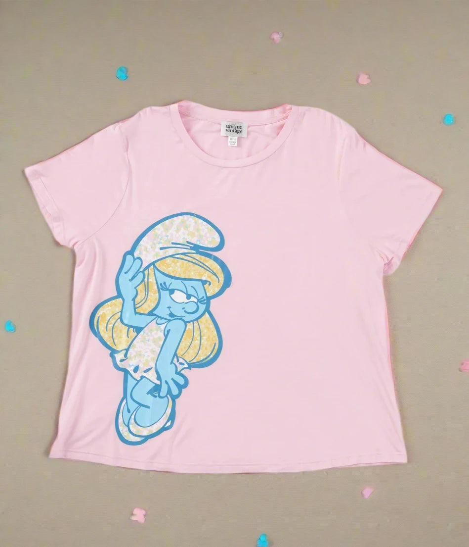 The Smurfs x Unique Vintage Pink Smurfs Fitted Tee Lace Blend Ribbed Blend Corduroy Blend The Smurfs x Unique Vintage Pink Smurfs Fitted Tee Lace Blend Ribbed Blend Corduroy Blend