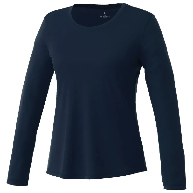 Elevate Women's Navy Parima Long Sleeve Tech Tee Terry Blend Velvet Blend Canvas Blend