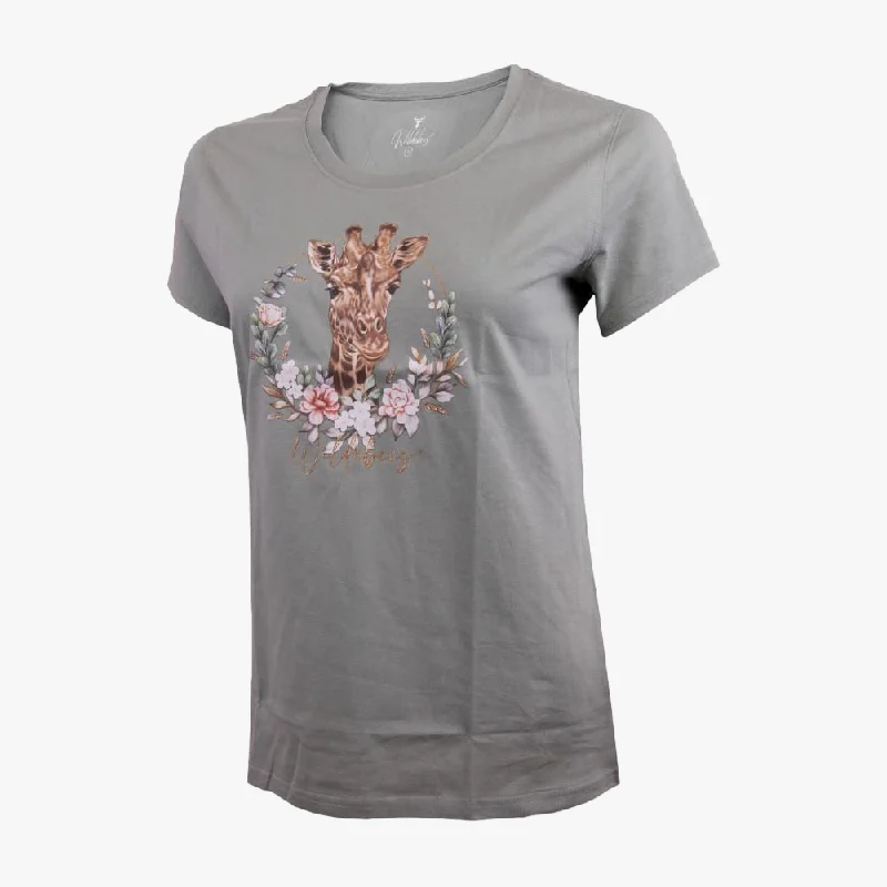 Wildebees Womens Giraffe Wreath Short Sleeve Tee Charcoal Mel Mesh Fabric Canvas Fabric Denim Fabric Wildebees Womens Giraffe Wreath Short Sleeve Tee Charcoal Mel Mesh Fabric Canvas Fabric Denim Fabric
