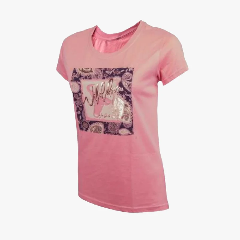 Wildebees Womens Paisley Short Sleeve Tee Blush Mel Graphic T-Shirt Round Neck Polyester Wildebees Womens Paisley Short Sleeve Tee Blush Mel Graphic T-Shirt Round Neck Polyester