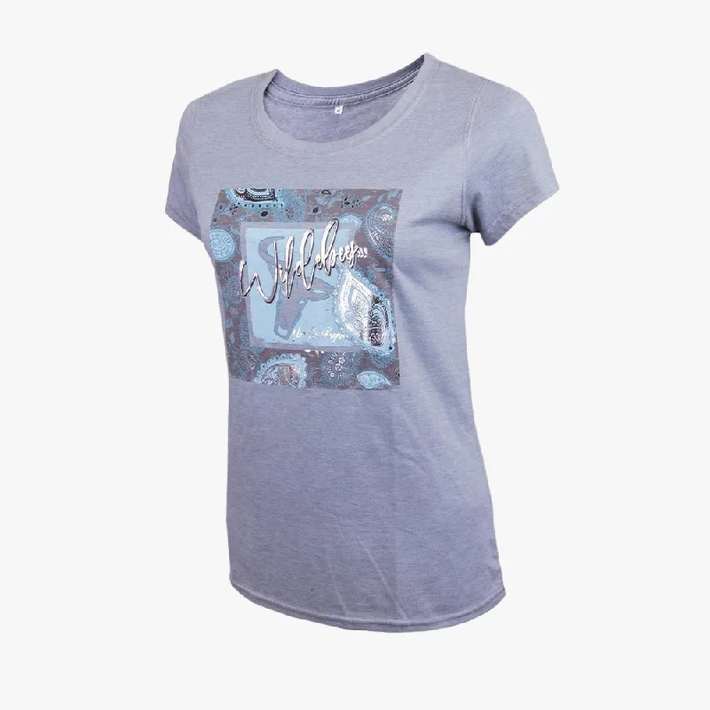 Wildebees Womens Paisley Short Sleeve Tee Grey Notch Collar Peter Pan Collar Cowl Neck Wildebees Womens Paisley Short Sleeve Tee Grey Notch Collar Peter Pan Collar Cowl Neck