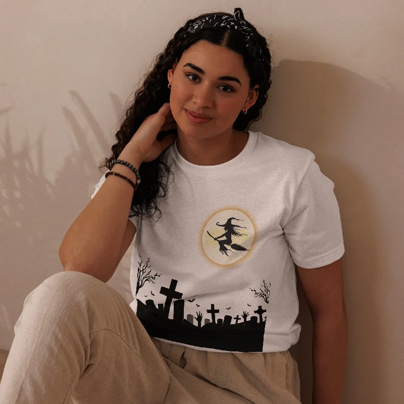 Witch Moon Halloween Graphic Women Staple Eco T-shirt Zippered Front Buttoned Front Snap Front